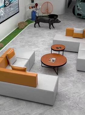 办室创意接待沙发简休约条型办公商务会客休闲息合2tgy6区茶几组