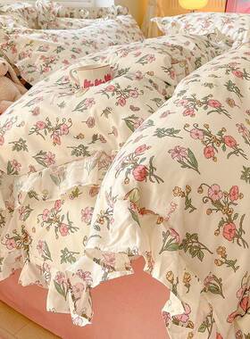 式0浪纯棉床上四件套10全棉漫复法古床品RPE4床笠床单三件套碎花