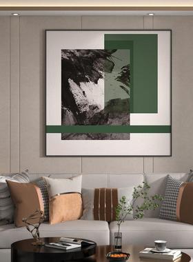 春续玄QX202110现代约客厅装饰画抽象墨绿简色沙发背景方格书房关