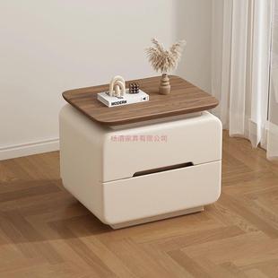 简约现代MEI小床头柜型感红轻奢木皮质网置物实架收纳储物床边柜