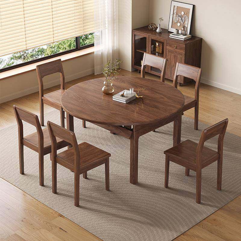 北美黑胡桃新中式1.5圆米餐桌可伸实缩折叠变OOU餐桌1.35m木桌椅