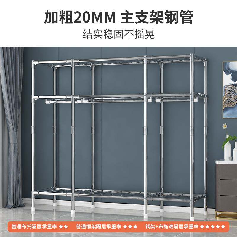 宿舍简易组装推拉磁吸门布衣柜卧室出租房用加厚粗三开门全钢架