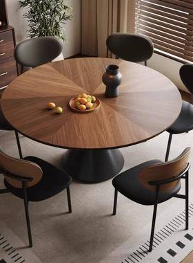 HNS中子古风实木简圆形餐桌家用小户型圆桌法式复古约桌餐桌椅子