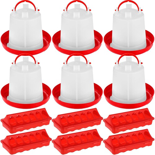 跨境货12件套鸡肉食槽水槽组合小型禽类食槽翻盖设计鸡鸭鹅饮水器