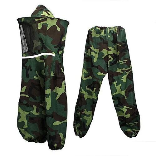 养蜂迷彩半身分体带裤子透气性均码蜂服手套帽子蜂具迷彩绿色分体
