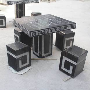 现货黑色石桌石凳公园小区下棋象棋石材桌子石雕坐凳桌椅异形凉亭