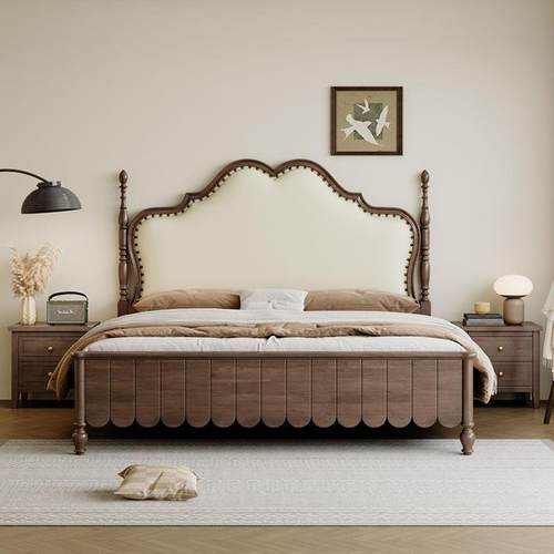 205UBS新款美式1.米实木现2代简约软靠包中古风主卧室1.8米双人床