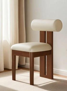 子复古实木餐椅家用靠网计红背椅BUF餐厅设师化妆河马椅中古风餐椅