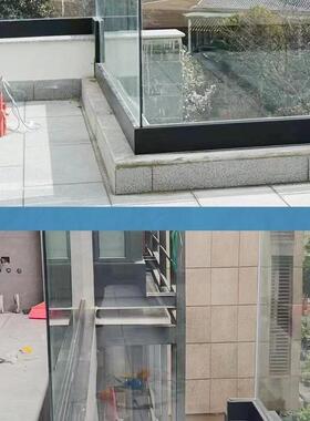 明装玻卡槽铝合金扶手金护栏U型槽杆铝栏合UTH型材固定璃槽无框阳