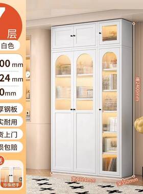 钢制铁艺书柜透明玻璃展柜示铁艺家置物柜满墙组合用83127双开门门书柜