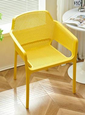 椅子简约扶手结塑料餐椅休家用闲餐厅椅TRQ成人靠背椅小格餐网椅