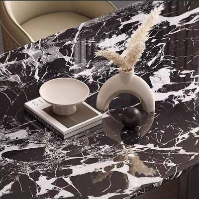 天式然天然石宝奢石餐意轻桌奢高端桌吃饭子大理石长方形小户型黑