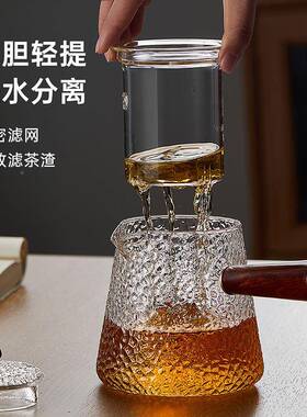 AF7668T65947锤纹玻侧把璃壶茶冲泡黑茶普洱陶炉烧水壶过煮滤电茶