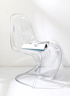 网红妆潘东白色餐椅透明塑料亚克8310力椅椅子背休闲洽谈椅创意化