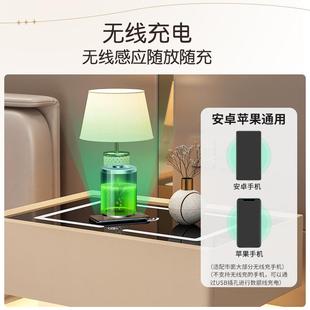 能床柜带灯网红2头025新款 卧室全实P366木智密锁床边收纳柜简约现