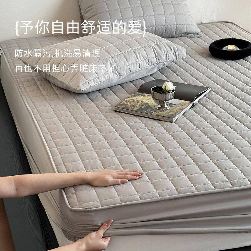 防水隔尿全棉绗缝床笠灰色白色护理可水洗机洗加厚纯棉床罩保护套