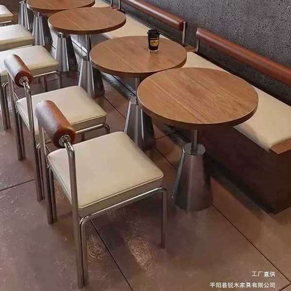 韩式日料理店餐厅咖啡厅实木桌椅组合奶茶甜品店不锈钢商用小圆桌