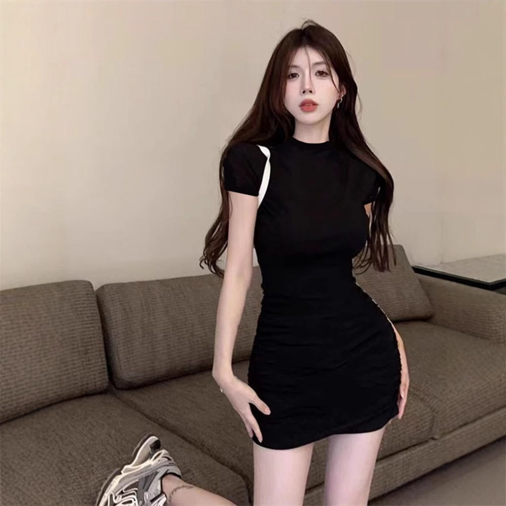 辣妹性感针织修身连衣裙女夏季小个子气质显瘦紧身黑色包臀裙