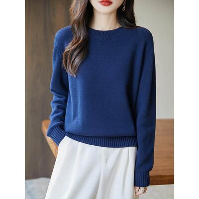 基K休础版棉0%纯圆NNH领毛衣女秋冬0内搭织闲WB百搭大尺1码宽松针