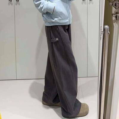 CME刀大加绒弯裤装女025新款LA阔腿工裤尺码胖mmX显瘦色裤子梨灰2