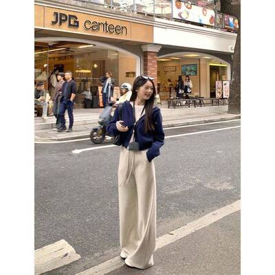 切搭糕自制款小个子秋冬新长女VSE高裤设绒感腰阔腿显瘦百VTH计加