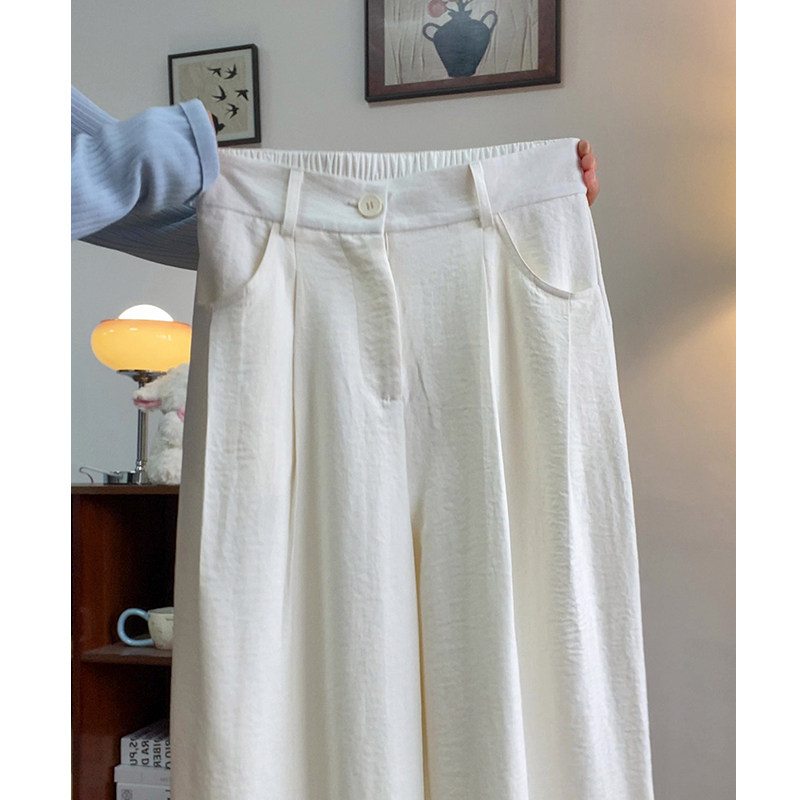 白色奶芙西装阔腿裤女春夏高腰宽松慵懒垂感显瘦小个子褶皱山本裤