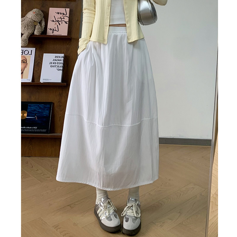 白色高腰抗皱速干伞裙女春秋2026年夏季新款a字中长款工装半身裙