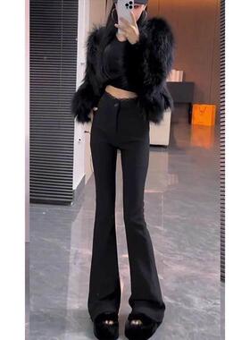 加绒加厚喇西裤女秋胖冬新款装大E尺码mm设计高YZE显腰瘦黑感色微