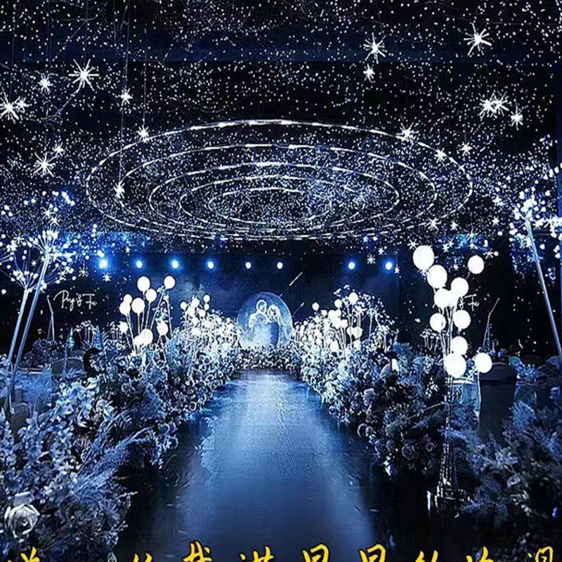 LED创意满天星六角铁丝网米粒灯婚庆造型星空网商场橱窗悬吊式天