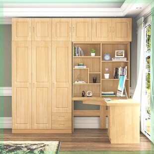 实木松木转角书桌衣柜顶柜一体组合拐弯书架加顶柜儿童写字电脑桌