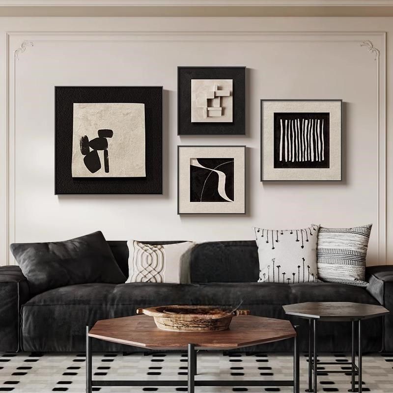 法式中古风客厅装饰画几何抽象艺术组合壁画高级感沙发背景墙挂画