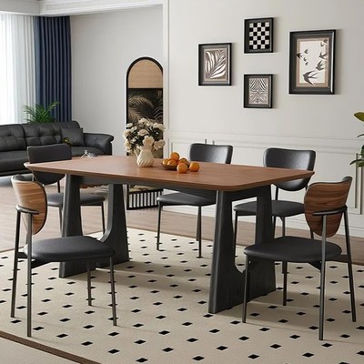 法式中古风实木餐桌家用小户型2025年新款胡桃木色餐桌白蜡木桌子