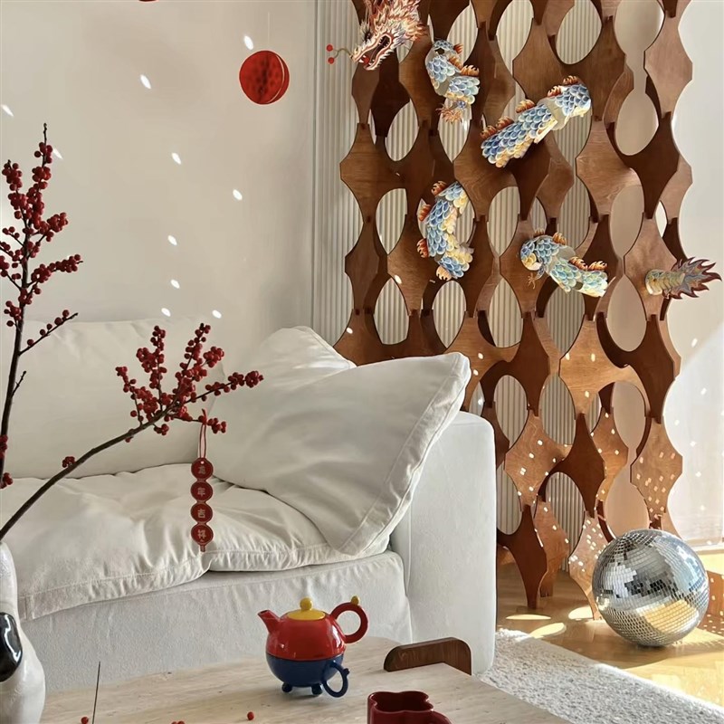 创意实木屏风全桦木海洋板中古风客厅屏风