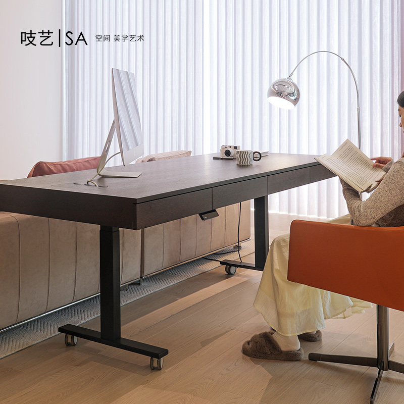 吱艺家用电动升降桌简约人书桌办公桌学习桌客厅书房大长工作台