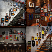 复古工业风楼梯间照片墙齿轮组合创意餐厅相框墙挂钟背景墙装 饰画