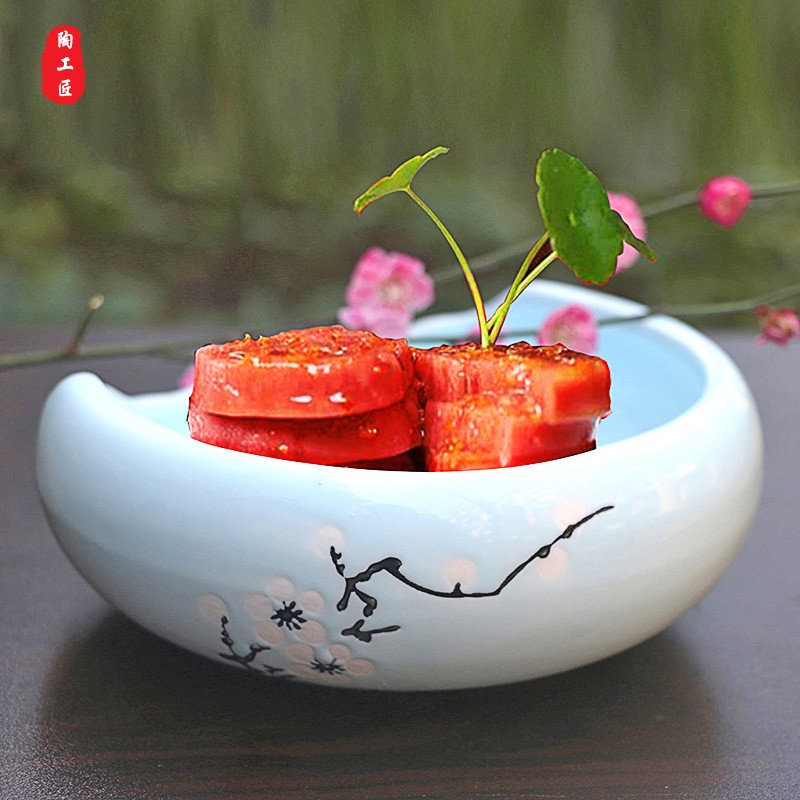 酒店意境菜盘子创意热菜冷菜摆盘特色异形不规则色釉带花个性餐具