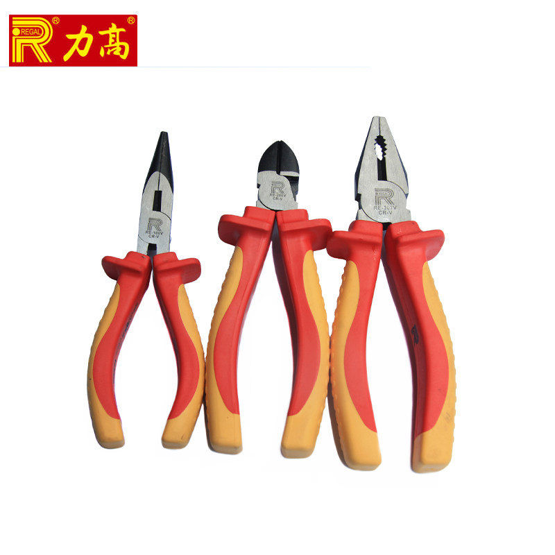 力高 进口耐高压绝缘电工尖嘴钢丝钳 斜口钳 电工老虎钳 6 7 8寸