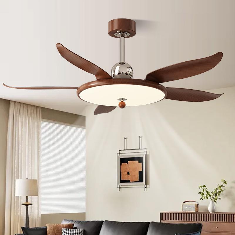 现代简约静音风扇灯具中古风吊扇灯餐厅卧室咖啡厅客厅复古电扇灯