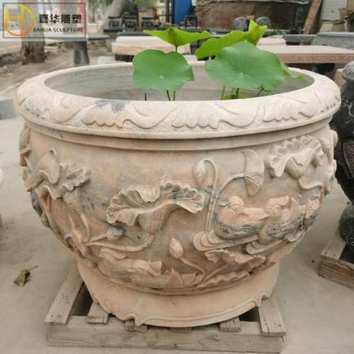 石雕鱼缸花盆天然青石荷花鱼缸庭院别墅户外家用养鱼摆件