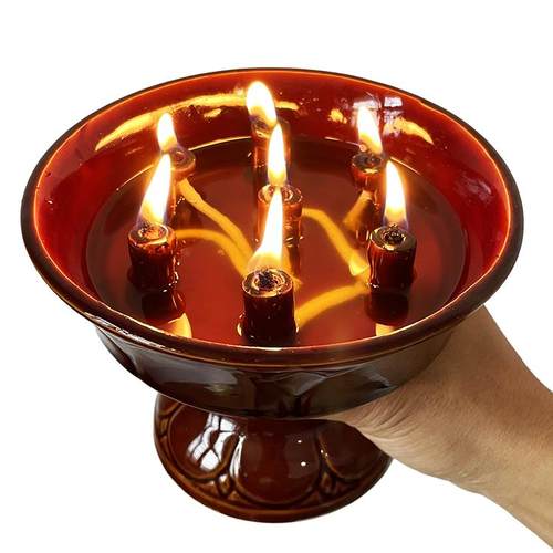 七星灯陶瓷油灯老式陶制煤油灯传统青灯长明酥油灯仿古怀旧