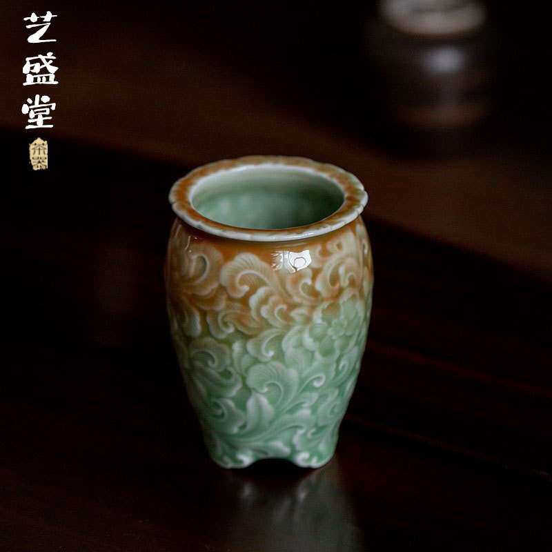 青瓷花瓶插花器茶道六君子筒茶桌艺术花瓶插花瓶茶道瓶花器茶具