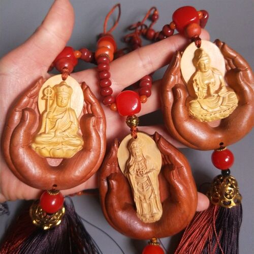 观音挂件 桃木地藏汽车挂饰 出入平安后视镜车内饰男女车饰品高档