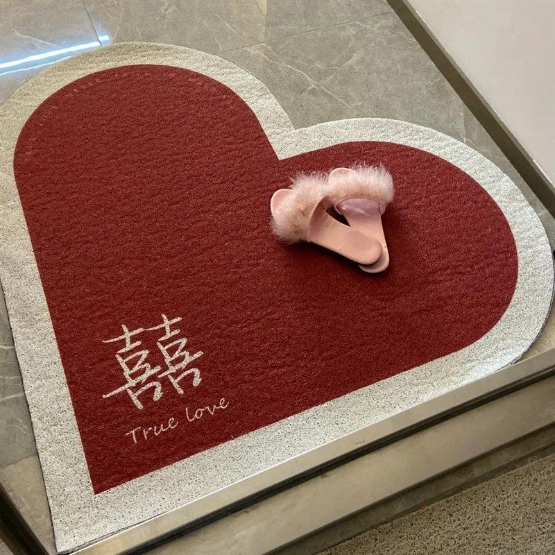 红色爱心地垫结婚入户门喜字玄关卧室脚地毯防滑垫进门口除尘刮泥