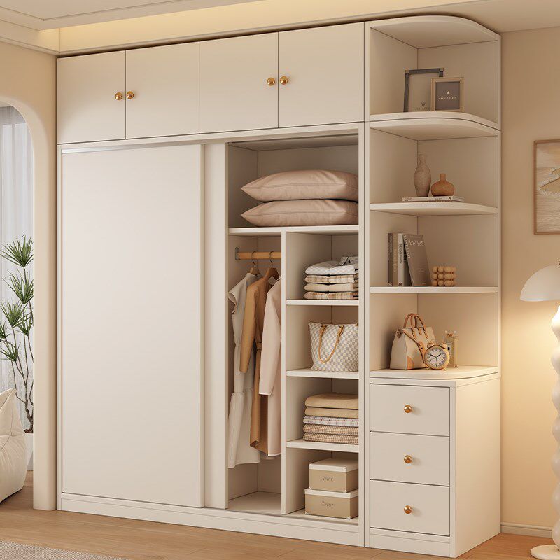 衣柜家用卧室实木奶油风出租房用简易衣橱小户型推拉门儿童挂衣橱