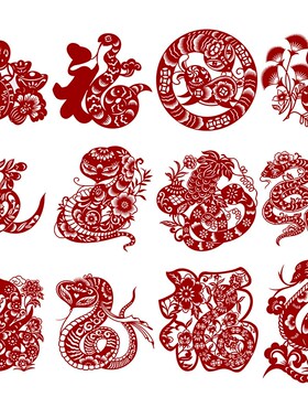 A款蛇年剪纸图案底稿春节新年手工刻纸图样剪纸半成品模板打印稿
