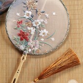 水仙花团扇单面绣花古风宫扇舞蹈扇苏绣扇子汉服拍照道具仿古圆扇