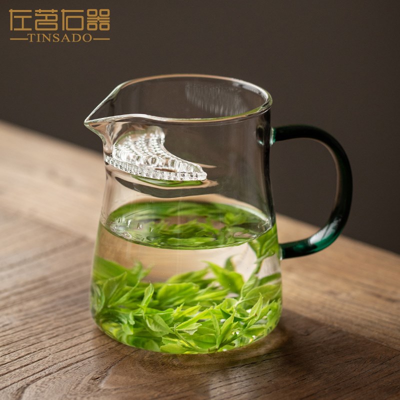 左茗右器耐热月牙玻璃公道杯家用带茶漏一体过滤透明分茶器茶海