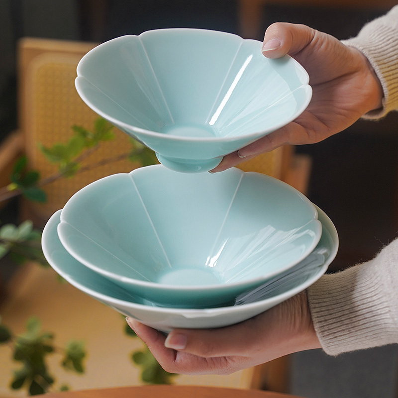 仿宋斗笠果盘宋韵陶瓷青瓷饭碗中式斗笠面碗水果沙拉碗家用茶点盘