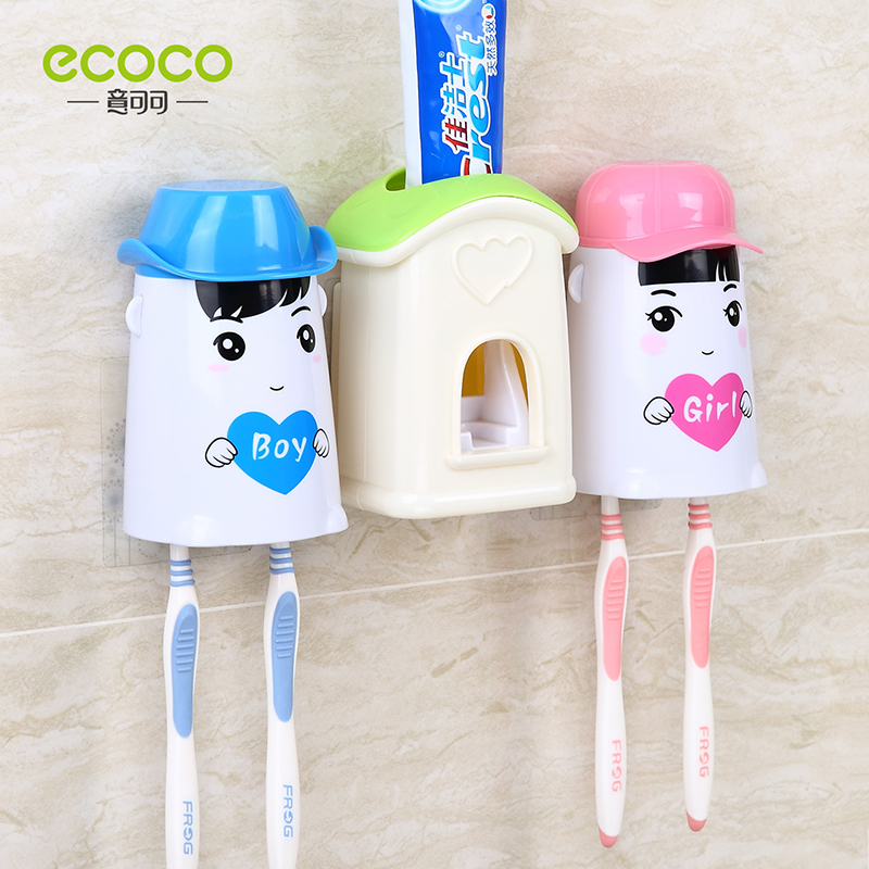 意可可爱情公寓自动挤牙膏器装创意卡通牙膏挤压器带牙刷牙膏架