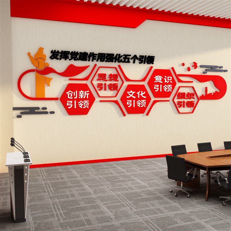 党员活动室文化墙装饰党建设计支部会议背景企业红色主题布置宣传图片